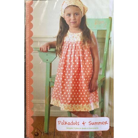 Polkadots & Summer 5 Piece Dress and Bandana Pattern for Girls Size 3-6 - Picture 1 of 2